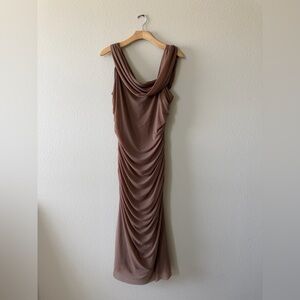 Draped Sleeveless Maxi Dress in Brown